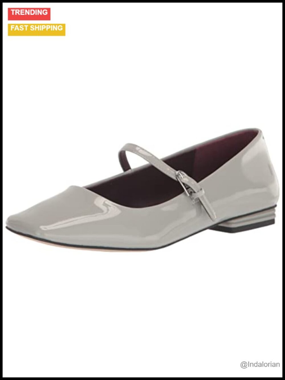 Faux Patent Mary Jane Flats Square Toe Buckle Adjustable Comfort